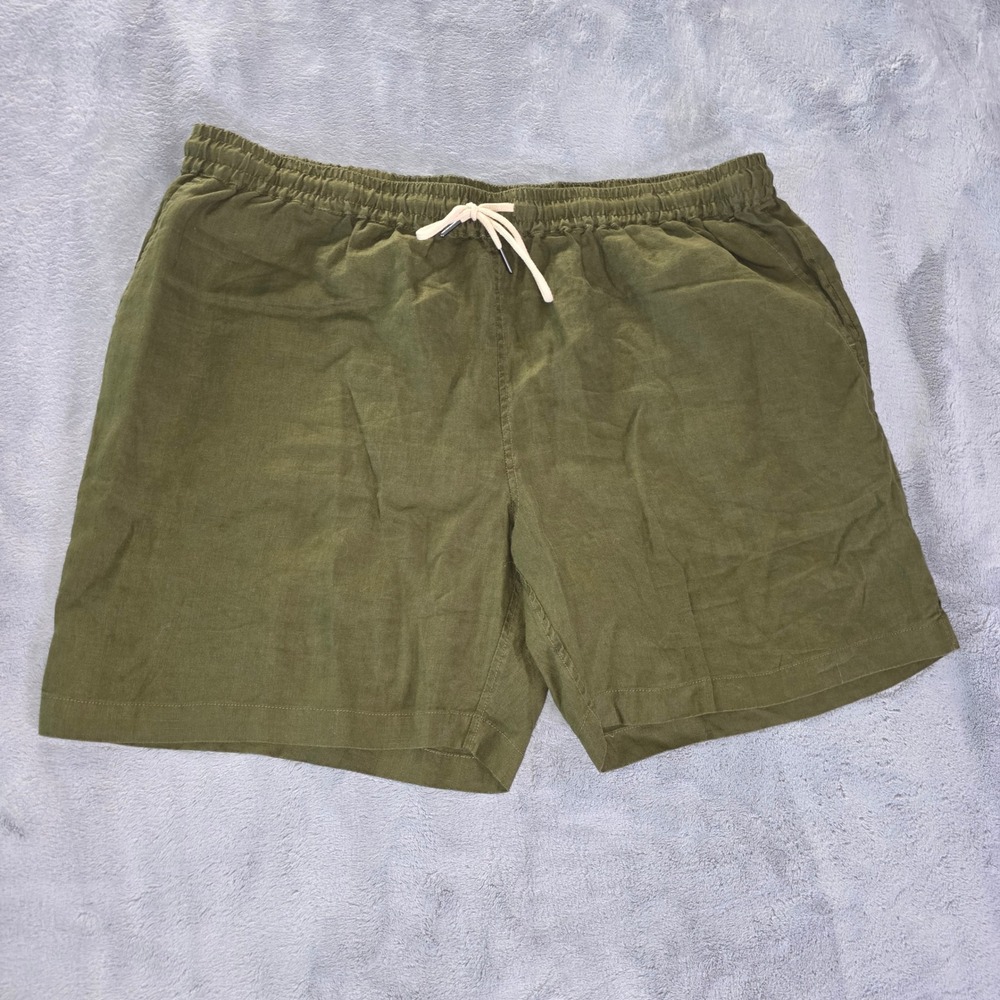 Quince Martini Olive 100% European Linen Drawstring Beach Shorts XXL
